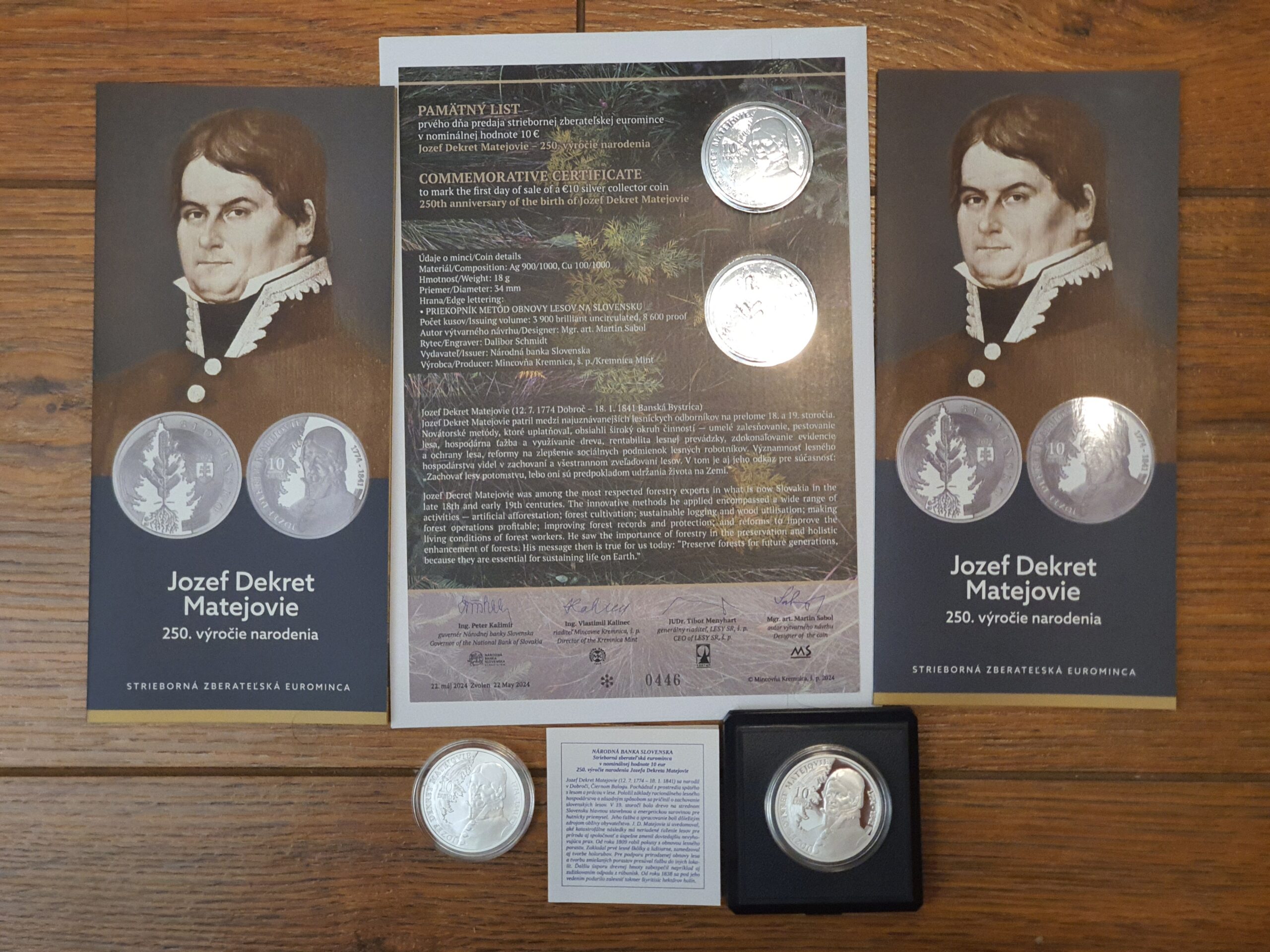 10 Euro - 2024 - Jozef Dekret Matejovie – 250. výročie narodenia - proof + bk + pamätný list