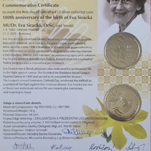10 Euro - 2026 - Eva Siracká – 100. výročie narodenia - pamätný list - s podpismi